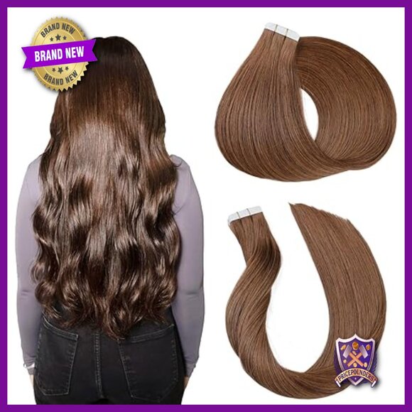 24 Inch Tape-In Human Hair Extensions, 20 Pieces Thick Ends Straight